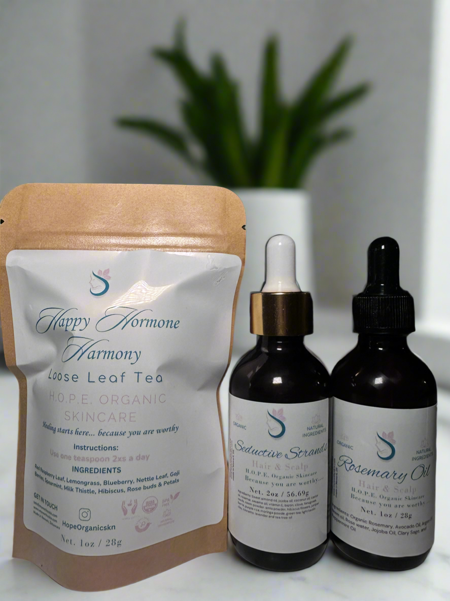 Complete Hair Wellness Set – Seductive Strands + Rosemary Oil + Hormone Balancing Tea