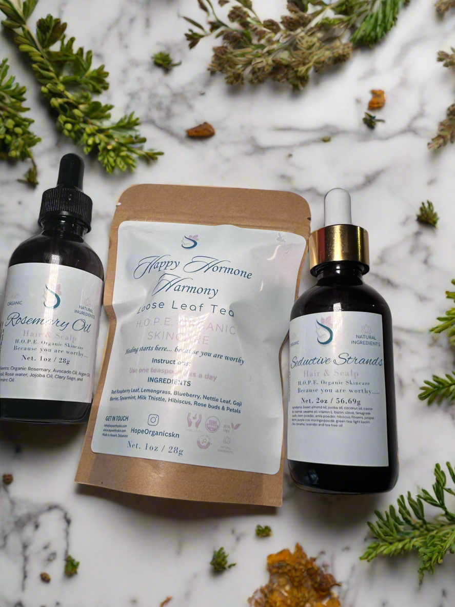 Complete Hair Wellness Set – Seductive Strands + Rosemary Oil + Hormone Balancing Tea