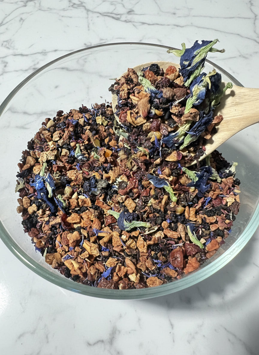 🌙 PEACEFUL PETALS HERBAL TEA Tulsi • Chamomile • Butterfly Pea Flower Stress Relief · Sleep Support · Nervous System Calm · Mood Balance