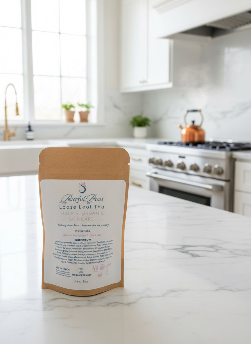 🌙 PEACEFUL PETALS HERBAL TEA   Tulsi • Chamomile • Butterfly Pea Flower   Stress Relief · Sleep Support · Nervous System Calm · Mood Balance