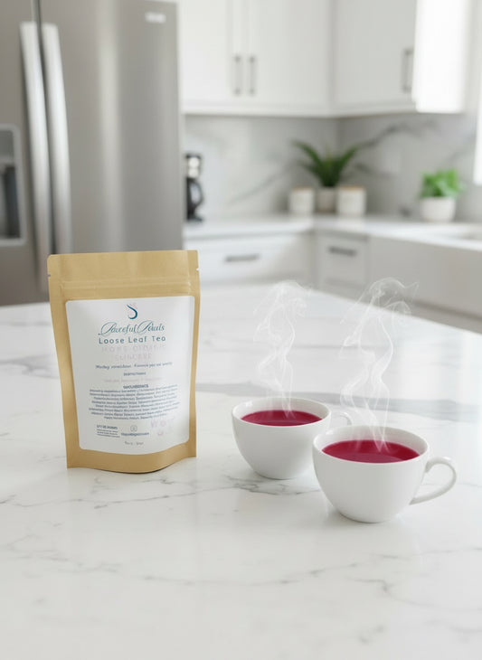 🌙 PEACEFUL PETALS HERBAL TEA   Tulsi • Chamomile • Butterfly Pea Flower   Stress Relief · Sleep Support · Nervous System Calm · Mood Balance